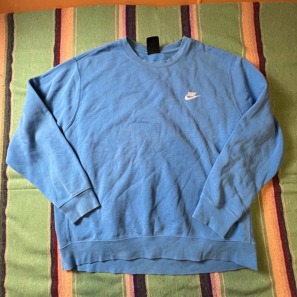 Nike Sweatshirt Mens XL Blue Crewneck Embroidered Logo Fleece Pullover Sporty